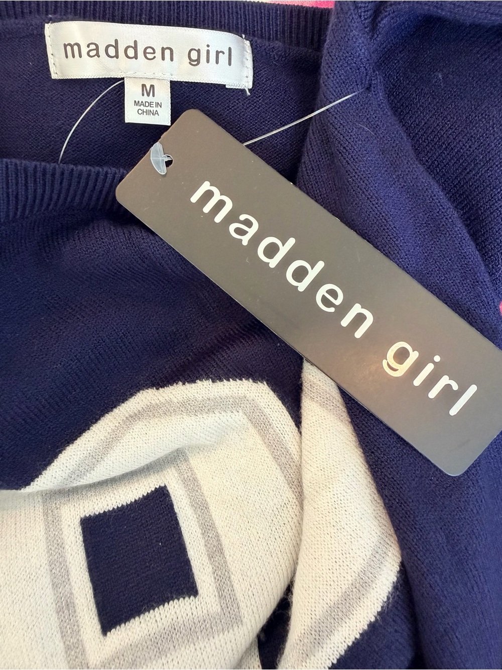 Madden Girl Game Day Sweater “95” Navy and White Varsity Knit Medium Football - Picture 3 of 9